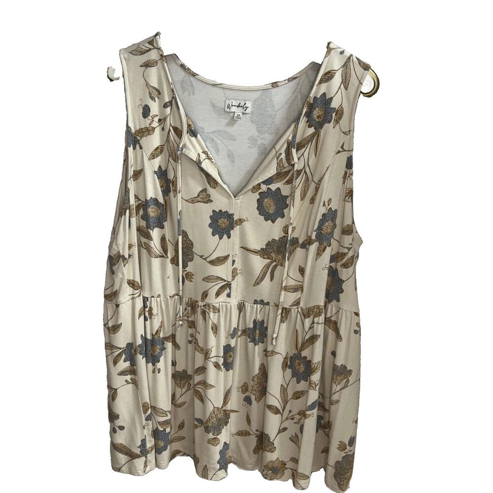 Wonderly FLORAL Cream Sleeveless Top 3x Boho Flowy